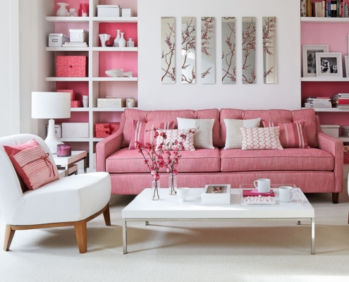 Warm roze voor in de woonkamer, altijd perfect te combineren met wit